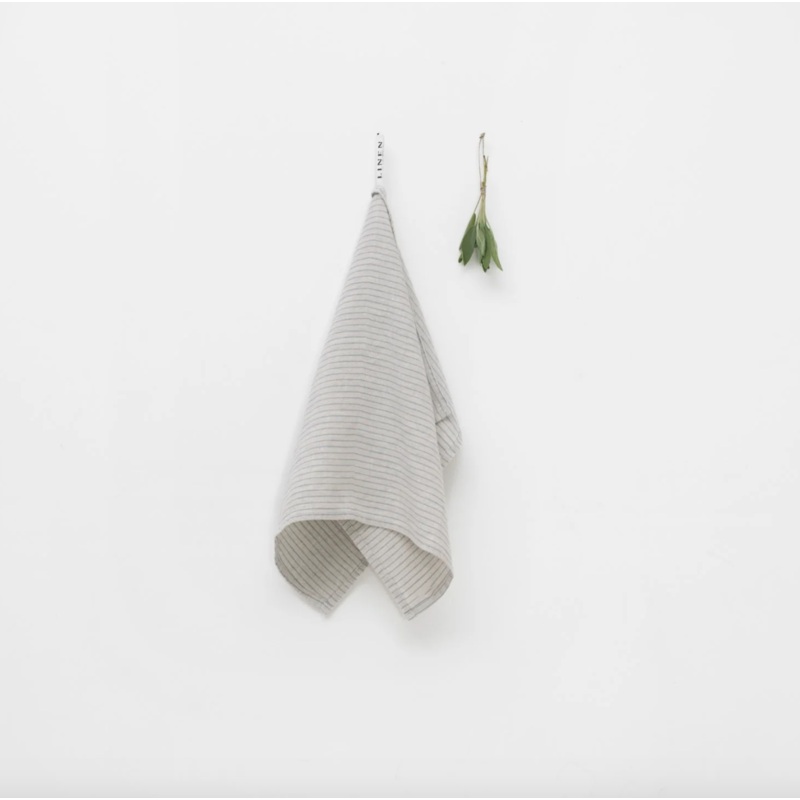 Linen Tales Grey Blue Pinstripe Rustic Linen Kitchen Towel