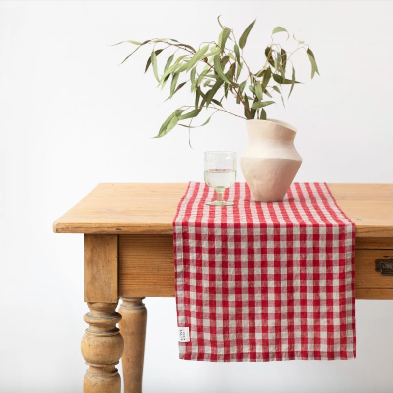 Linen Tales Red Gingham Linen Table Runner, 16x79"