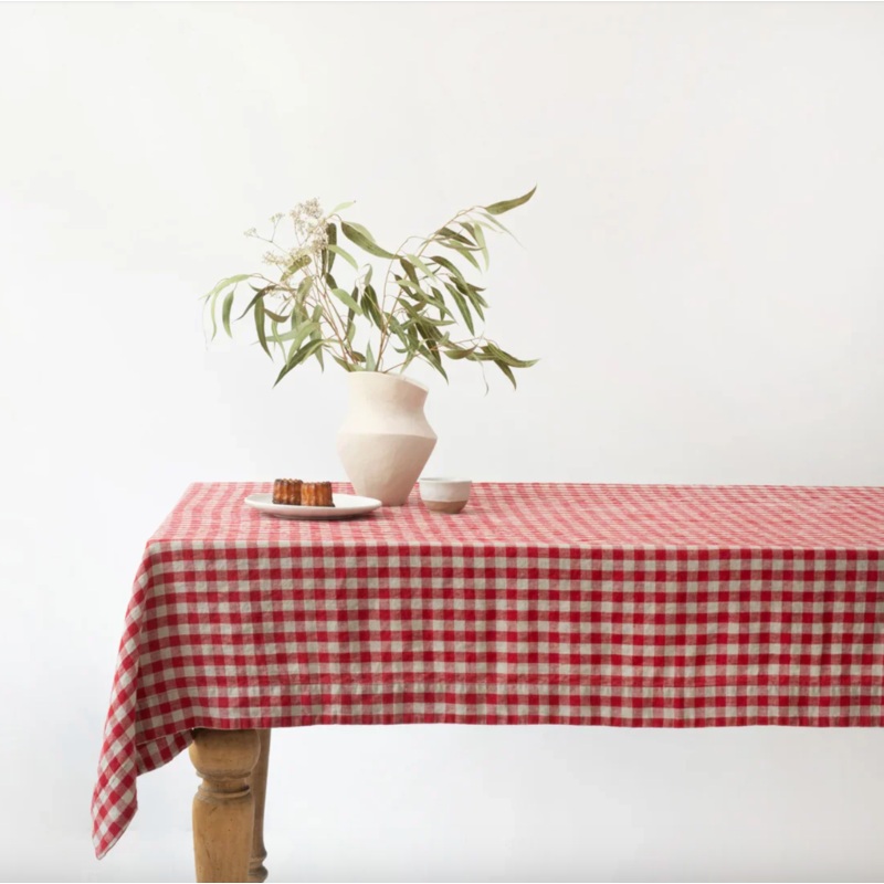 Linen Tales Red Gingham Linen Tablecloth, 55x98"