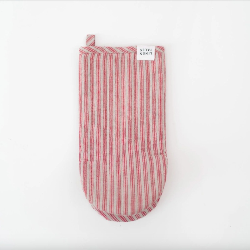 Linen Tales Red Natural Stripes Linen Oven Mitt