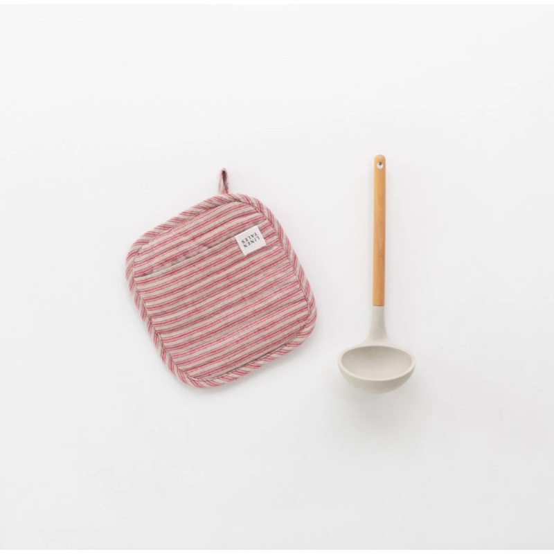 Linen Tales Red Natural Stripes Linen Potholder