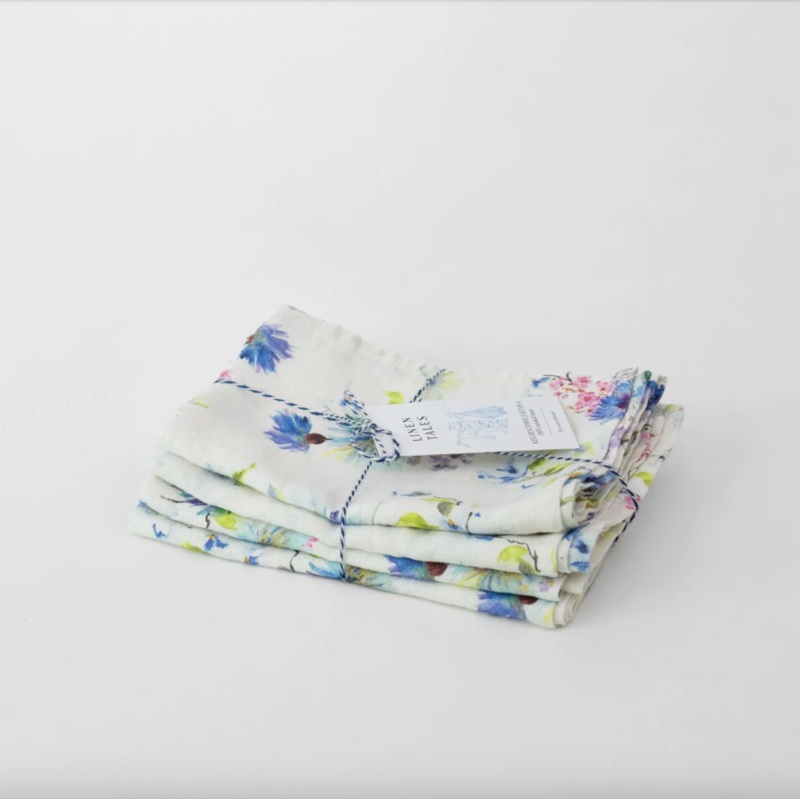 Linen Tales White Flowers Linen Kitchen Towel