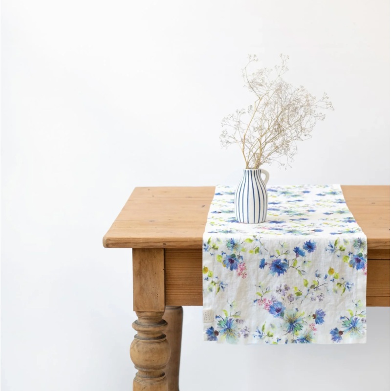 Linen Tales White Flowers Linen Table Runner Regular price