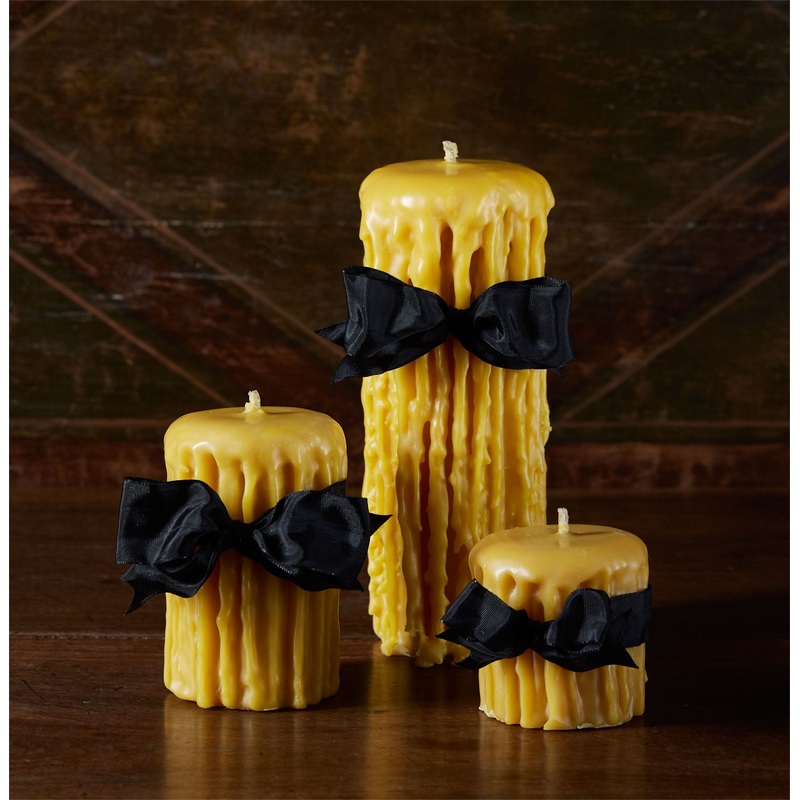 Match Beeswax Drip Pillar Candle, Gold, 3.5" Diameter