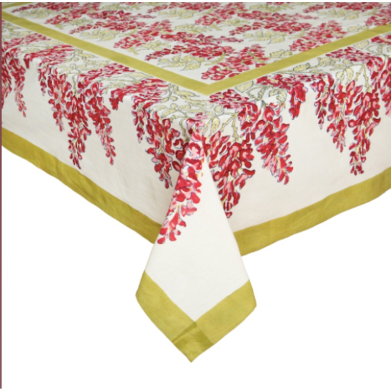 French Tablecloth Wisteria Green & Pink
