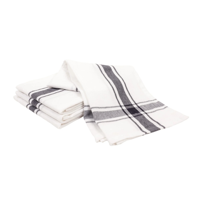 YARN DYED FLOUR SACK KITCHEN TOWELS - SET OF 4, BLACK