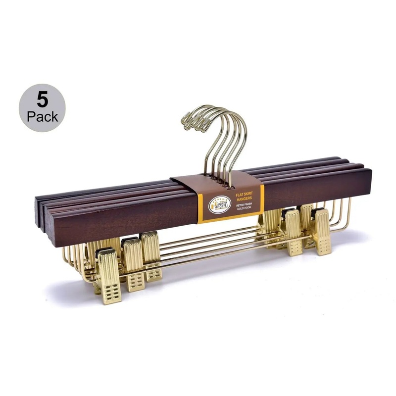 WoodenStraightSkirtHangers-Walnut/GoldSet5