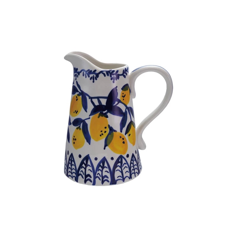 Hand-PaintedLemonsStonewarePitcher1.5Qt.