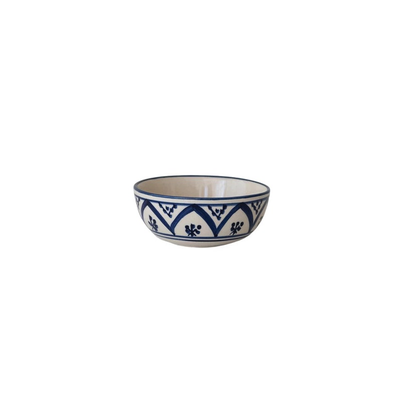 Hand-PaintedStonewareBowlw/Pattern,Cream&Blue