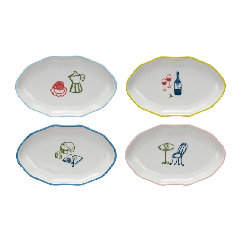 Hand-PaintedStonewareDishw/ColoredRim&BistroImage