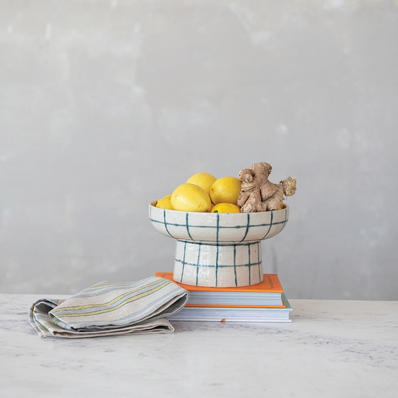 Hand-PaintedStonewarePedestalBowl