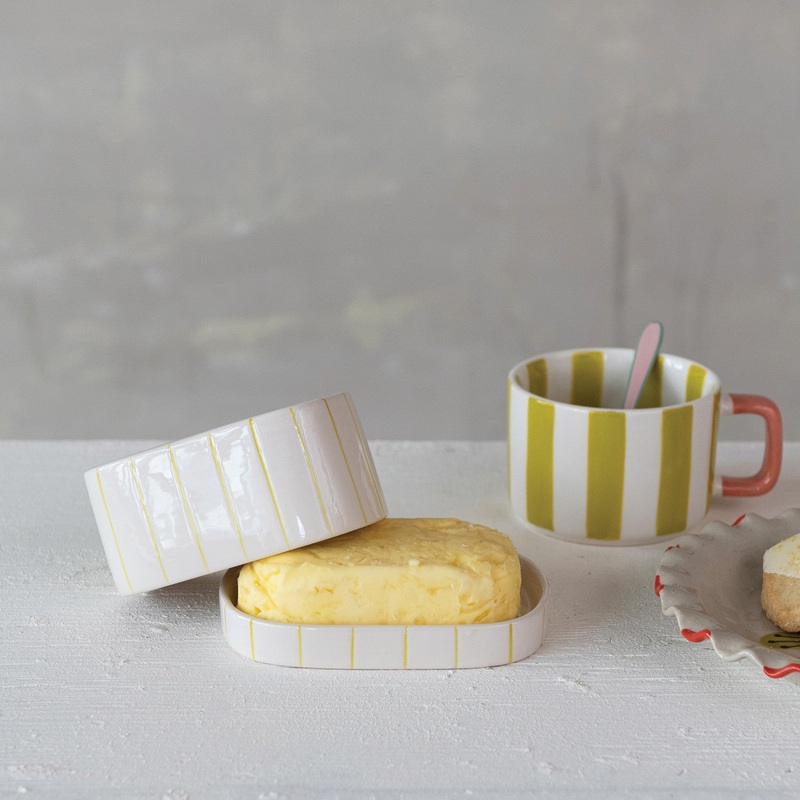 Hand-PaintedStripedCitronButterDish