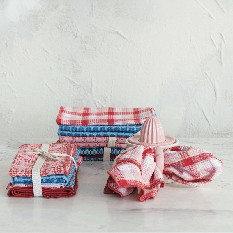 WovenCottonWaffleWeaveNapkinsBlue&Redw/StitchedEdgeSet-4