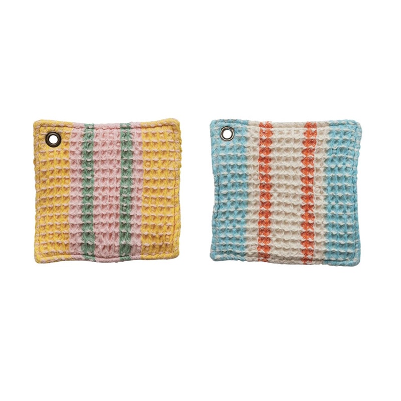 WovenCottonWaffleWeavePotHolderw/Stripes