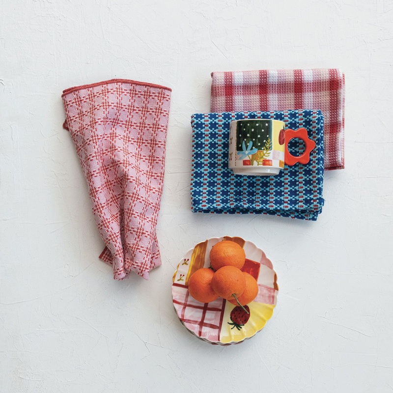 WovenCottonWaffleWeaveTeaTowelw/Pattern