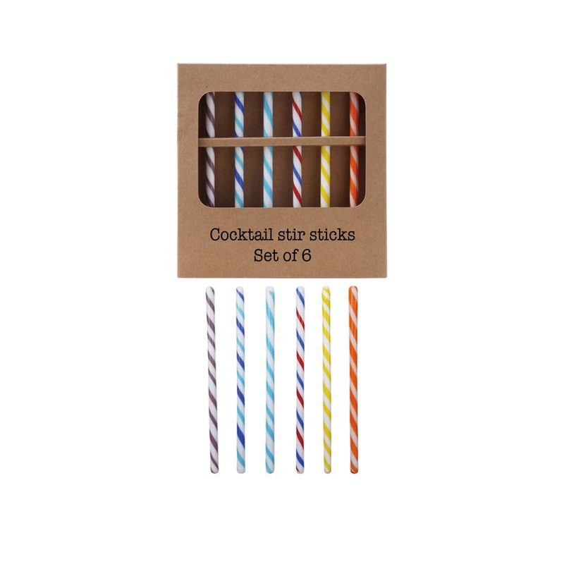 Hand-BlownGlassCocktailStirSticksw/StripesSet6