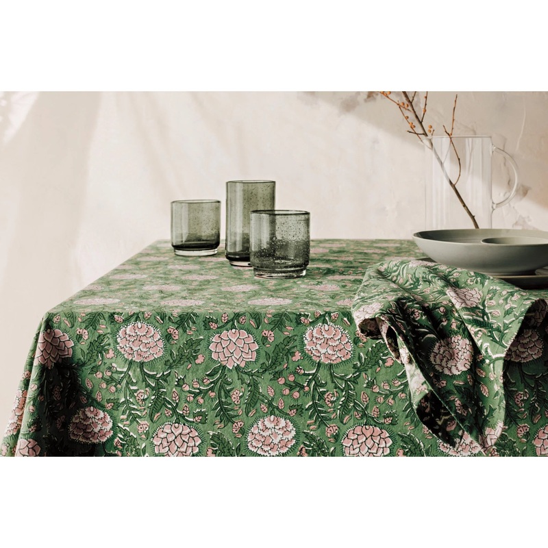PeonyBlockPrintTablecloth60X90"
