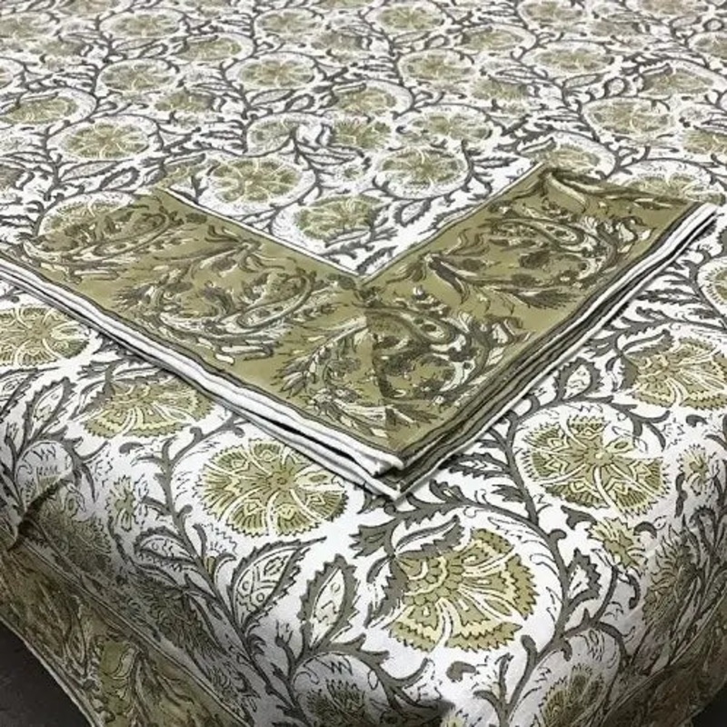 Tablecloth85RoundKalamGreen