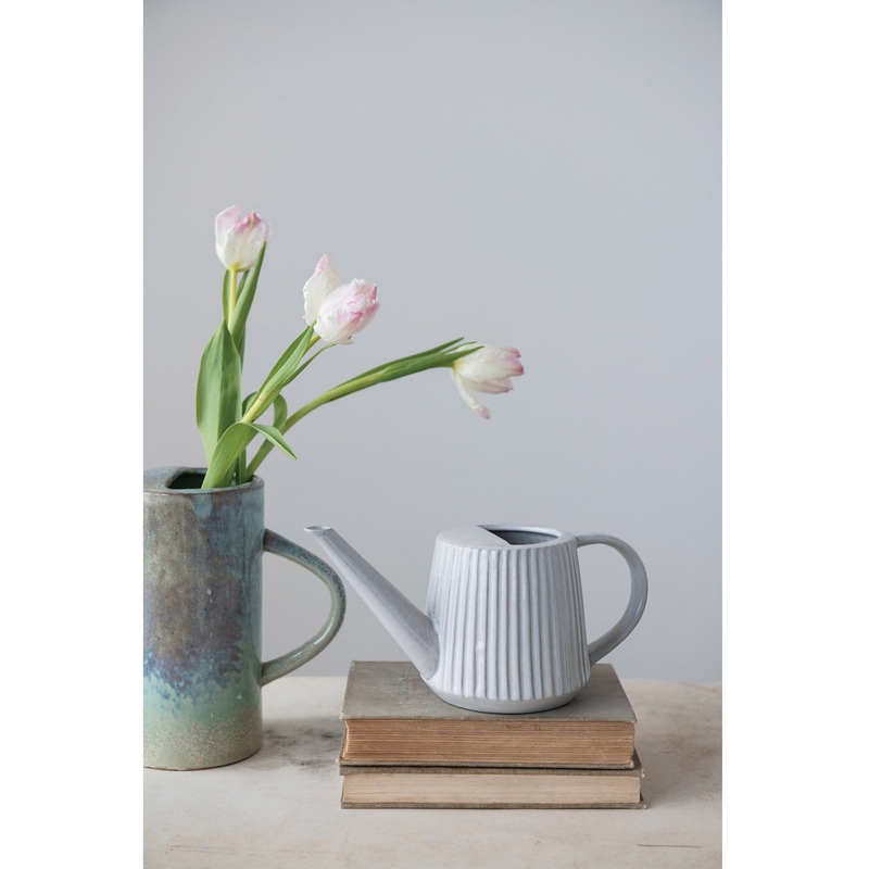 StonewareFlutedWateringCan,ReactiveGlaze