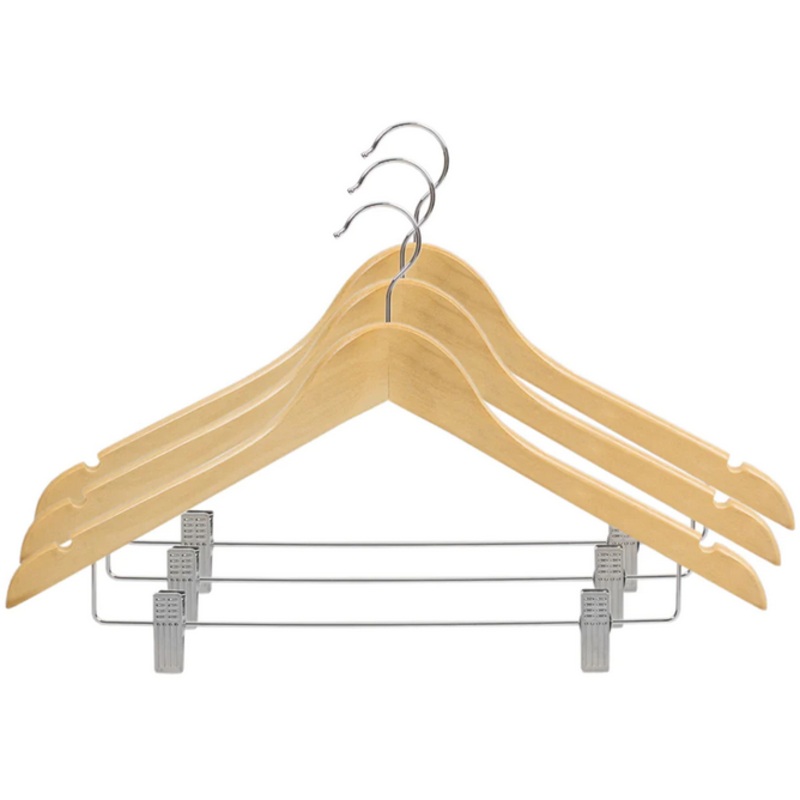 NaturalWoodHangerw/ClipsSet/3