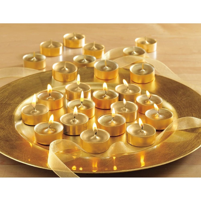 ShimmerMetallicGoldColoredTealightCandlesUnscentedSet/12