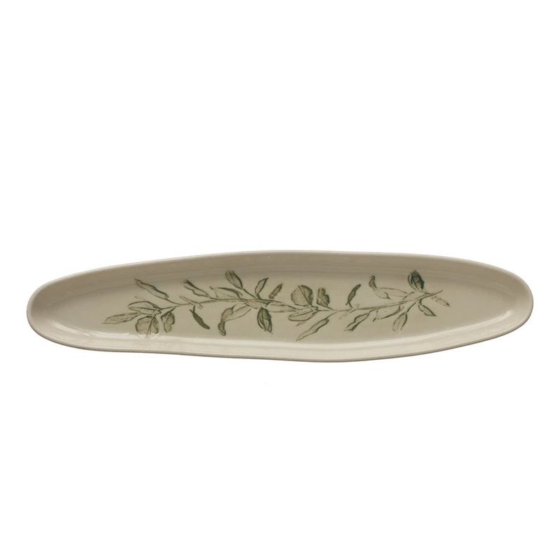 OvalDebossedStonewareTrayw/Botanical
