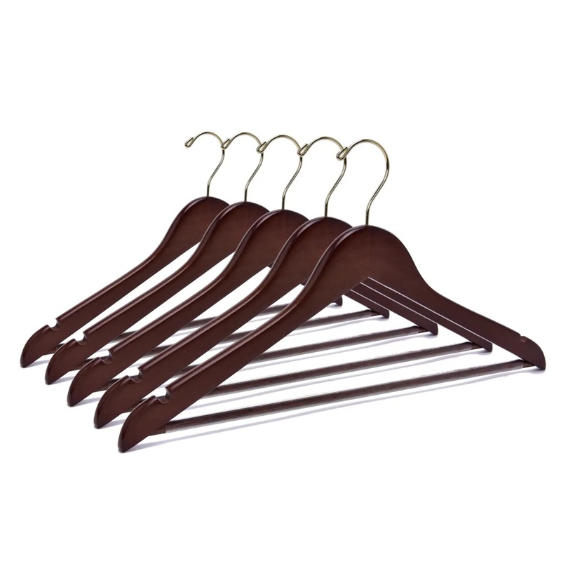 SemiCurvedWoodenHangers,17.5"Walnut-GoldPack-5