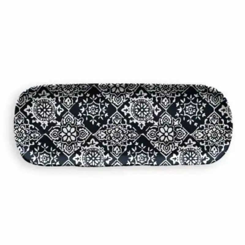 TarHongBlackBambooMedallionTray,17.5"