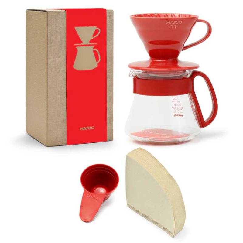 HarioV60RedPorcelainCoffeeDripperSet