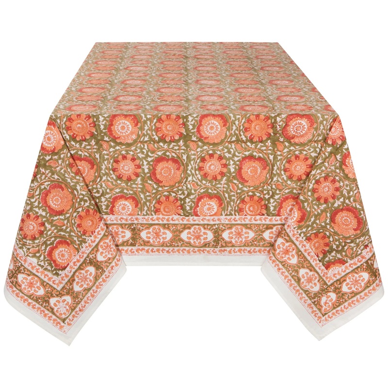 ZinniaBlockPrintTablecloth60X90"