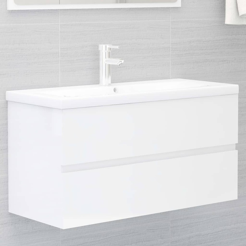 Armoire d'vier avec lavabo intgr Blanc brillant