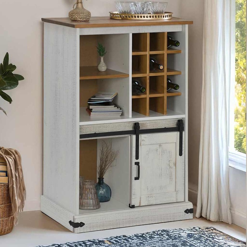 Armoire  vin HALDEN casiers  vin porte coulissante blanc pin