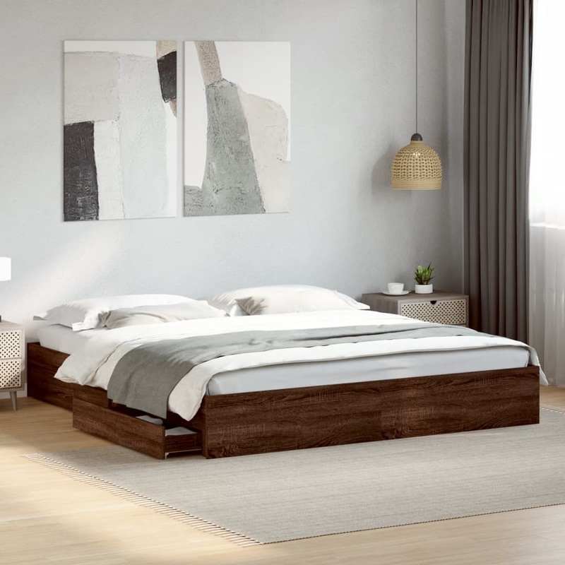 Cadre de lit avec tiroirs sans matelas chne marron 200x200 cm