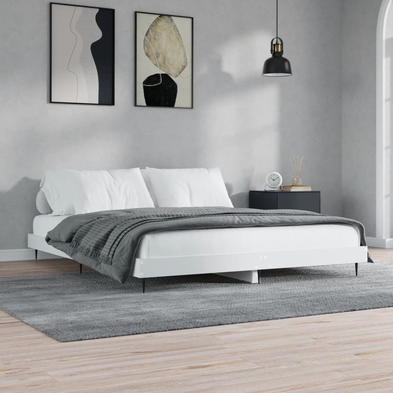 Cadre de lit sans matelas blanc 160x200 cm bois d'ingnierie
