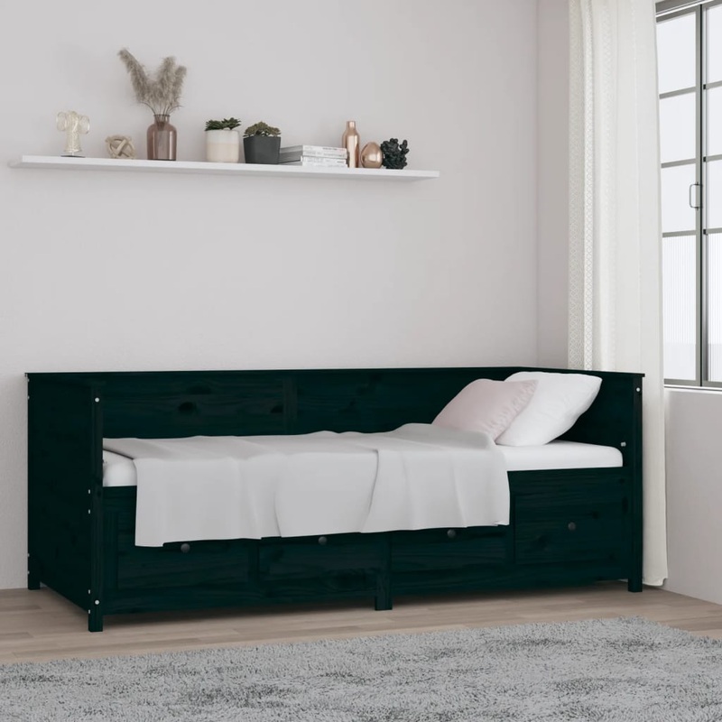 Lit de jour sans matelas noir 80x200 cm bois de pin massif