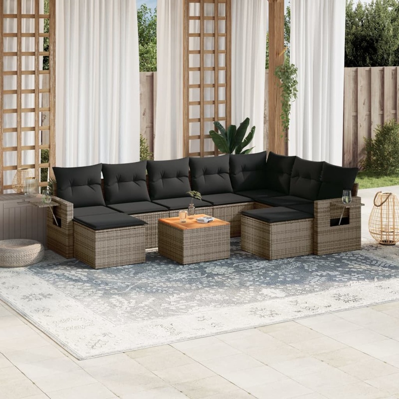 Salon de jardin avec coussins 10 pcs gris rsine tresse