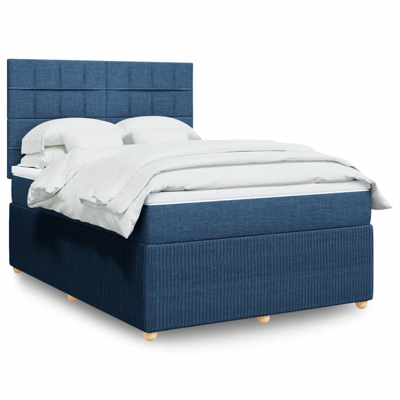 Sommier  lattes de lit avec matelas Bleu 140x200 cm Tissu