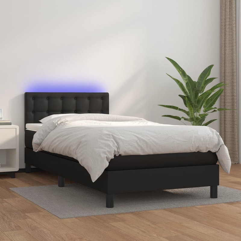 Sommier  lattes de lit avec matelas et LED Noir 100x200cm