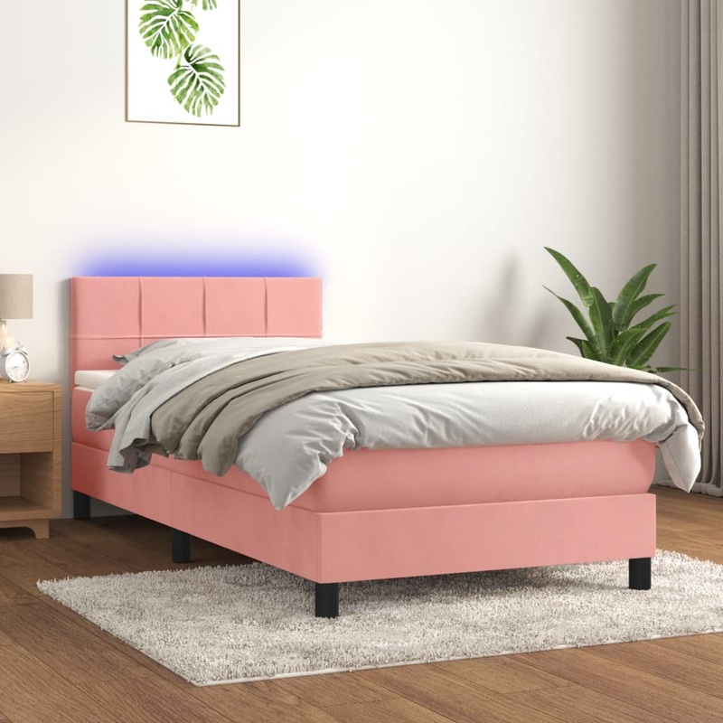 Sommier  lattes de lit avec matelas et LED Rose 80x200 cm