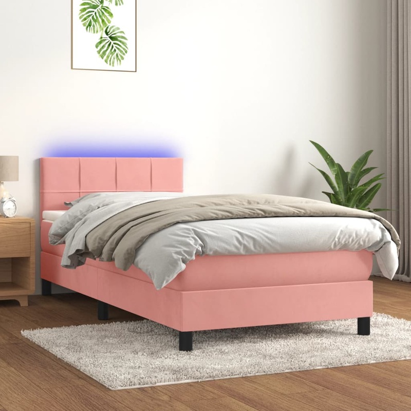 Sommier  lattes de lit avec matelas et LED Rose 90x190 cm