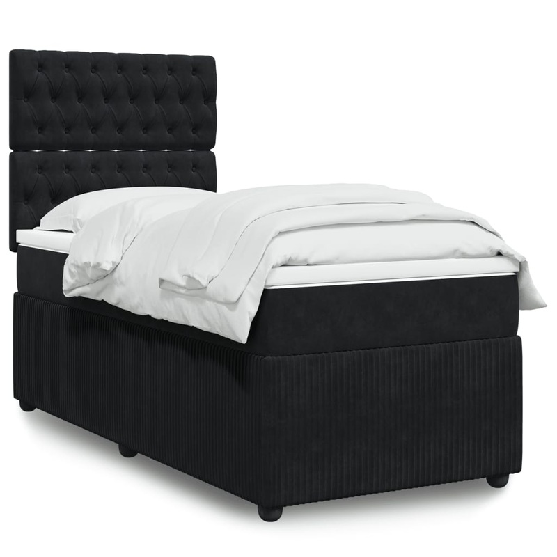 Sommier  lattes de lit avec matelas Noir 90x190 cm Velours