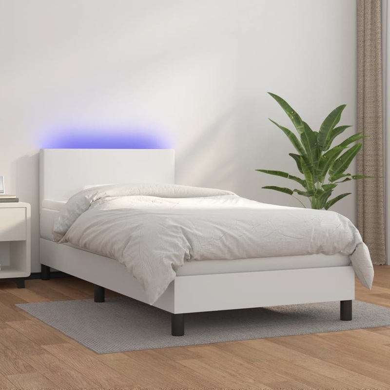 Sommier  lattes de lit et matelas et LED Blanc 100x200 cm