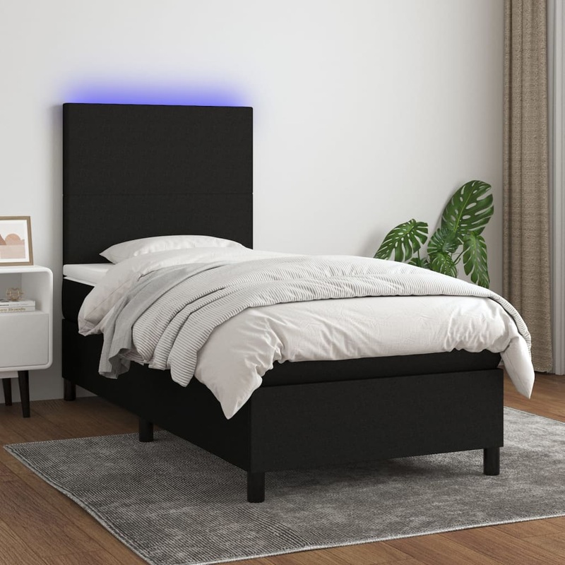 Sommier  lattes de lit et matelas et LED Noir 100x200 cm Tissu