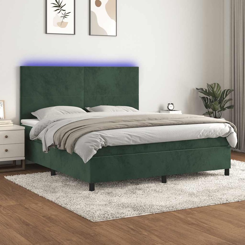 Sommier  lattes de lit et matelas et LED Vert fonc 180x200 cm