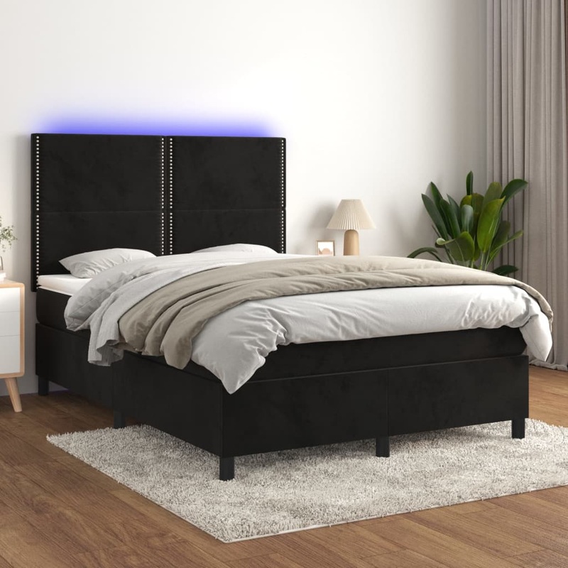 Sommier  lattes de lit matelas et LED Noir 140x190 cm Velours